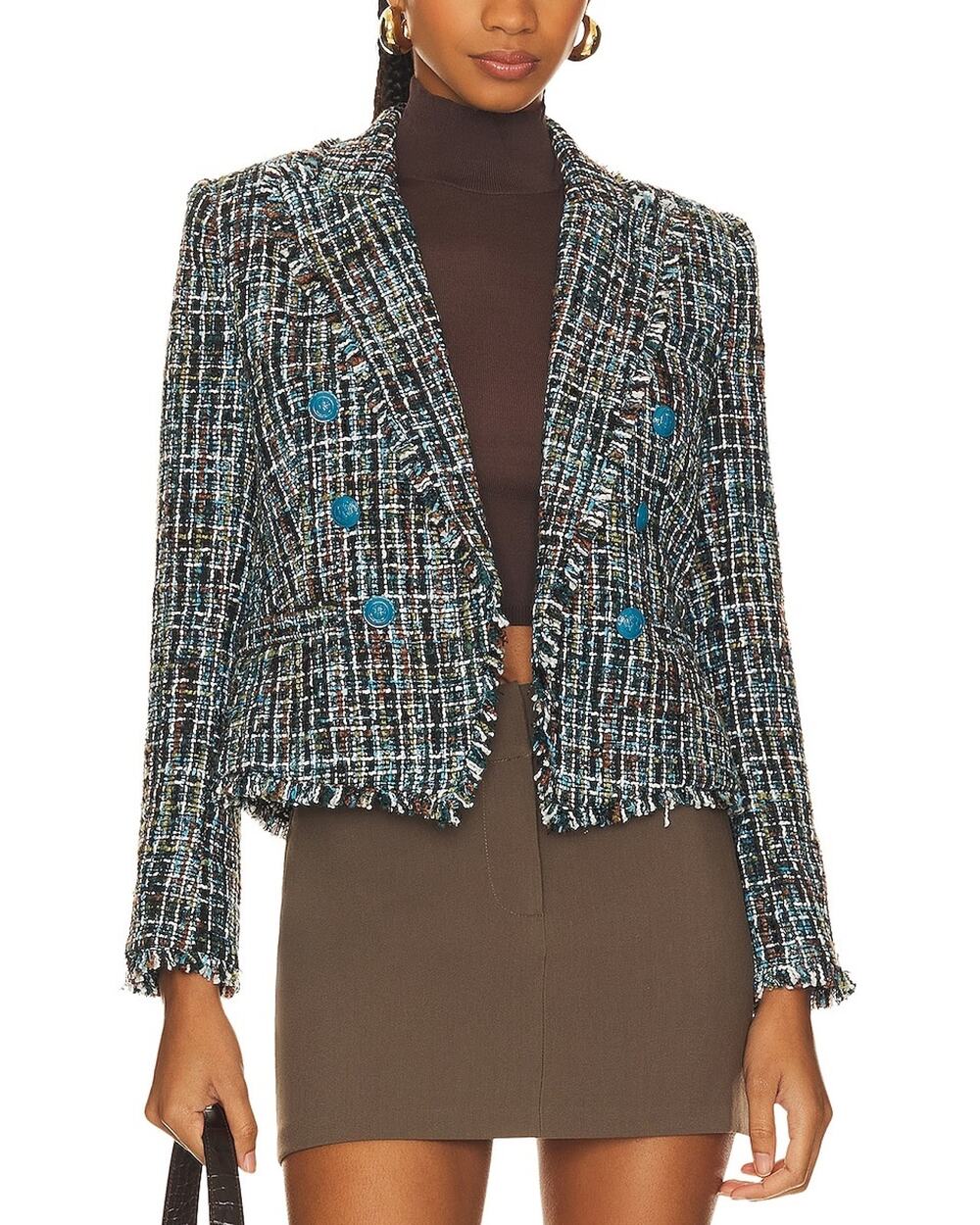 L'agence Tweed Green Blue Black Multi Brooke Blazer Size 0